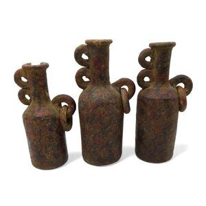 Clay Jug Trio with Unique Handle Design Handcrafted Vintage or Antique